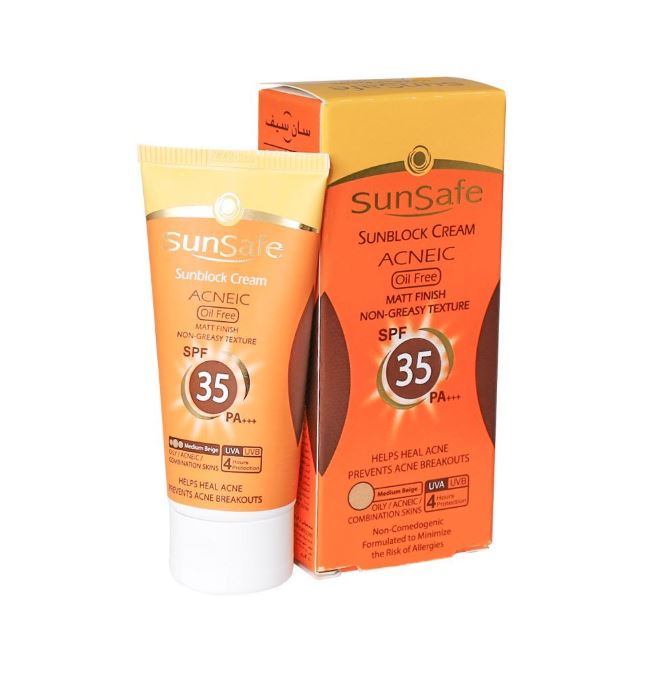 کرم ضد آفتاب SPF35 رنگی فاقد چربی سان سیف مناسب پوست های چرب و آکنه ای 50 میلی لیتر
